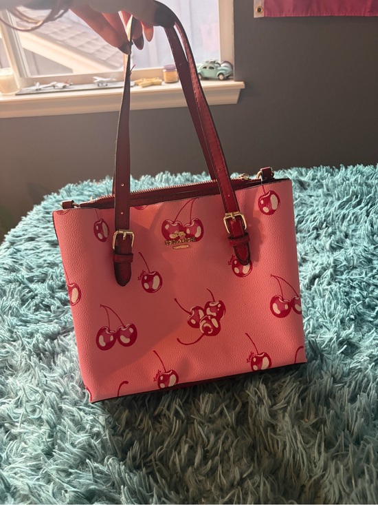 Coach Handbags - Coach Pink Cherry Print Tote with Red Trim